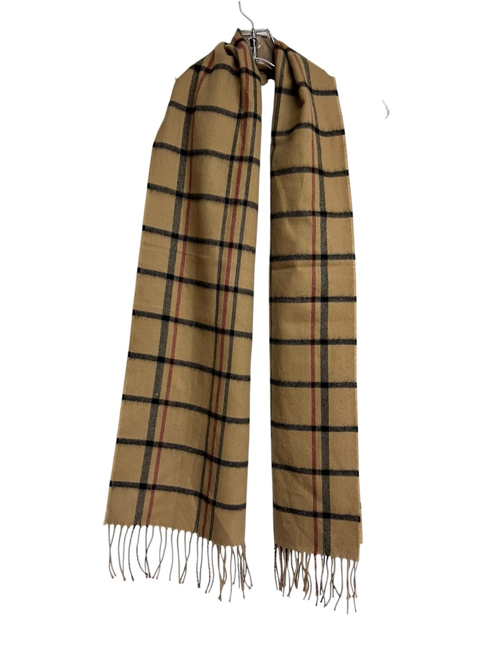 100% Cashmere Tan Plaid Hand Tailored Fringe Scarf Cozy Luxury Heritage Layering
